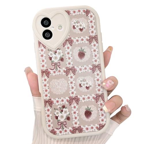 Lovmooful Compatible for iPhone 16 Case Cute Flower Floral Bow Strawberry with Love Lens Bumper Protector for Girls Women Soft TPU Shockproof Protective Girly for iPhone 16-Lace Flower
