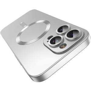 Misscase for iPhone 16 Pro Max Magnetic Case,Compatible with Magsafe,Full Protection Metallic Color Phone Cover with Camera Lens Protector,Slim Anti-Scratch Soft TPU Bumper Cases Silver