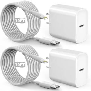 Fast iPhone Charger, Quick 10Foot USBC Wall Charger Phone Charge 2Pack 20W PD USB C Fast Charger Block + 10FT Lightning Fast Charging Cable for iPhone 14/Pro/Pro Max/Plus/13/12/11/XS/XR/X/SE2022/iPad (White)