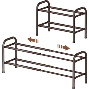 Gonfoam 2-Tier Expandable Shoe Rack,Adjustable Shoe Shelf Storage Organizer Heavy Duty Metal Free Standing Shoe Rack for Entryway Closet Doorway (Bronze)