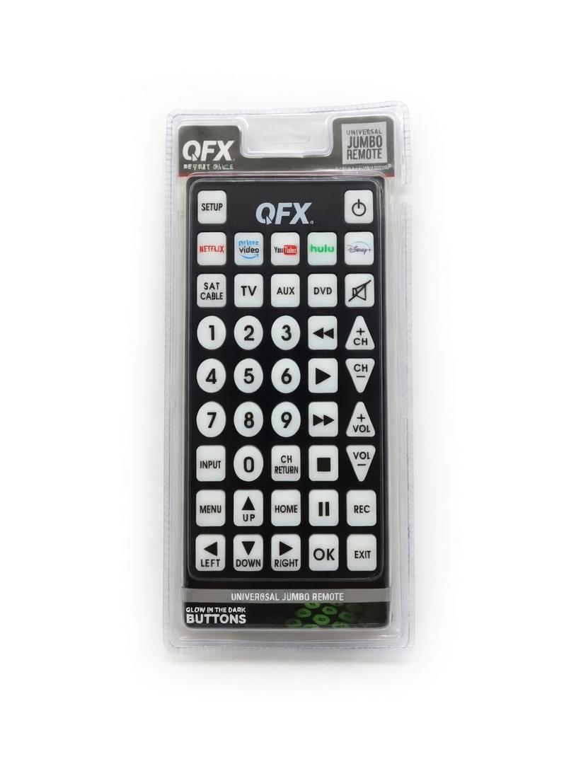 QFX REM-115 8 in 1 Large Jumbo Universal Remote Control for RCA, Sony, Philips, Samsung, GE, Zenith, Panasonic, Sharp, Toshiba, Daewoo, Hitachi, Sanyo, LG, JVC, Mitsubishi, Emerson, Magnavox