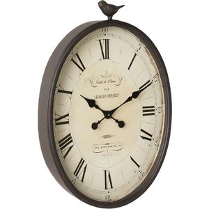 Creative Co-Op Oval Metal Wall Clock with Bird