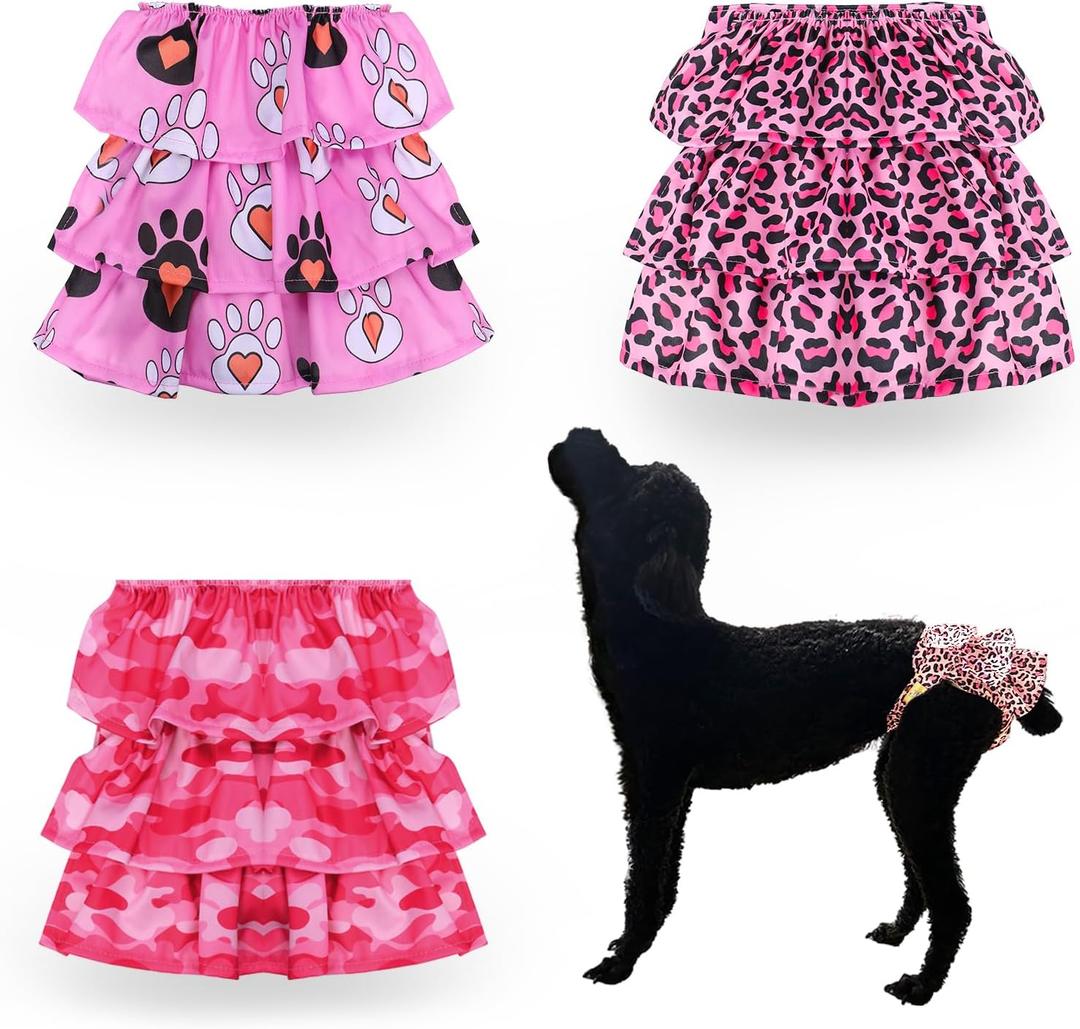 Cathy Doll 3 Pack Premium Reusable Washable Dog Diapers for Female Dogs in Heat Period Incontinence Puppy Training Highly Absorbent Leak-Proof Durable Pink (L)
