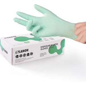 LANON 5 mil Vitamin-E Coated Latex Disposable Gloves, Food-Contact Grade, Fully Textured, Green, Small (Small (Pack of 100))