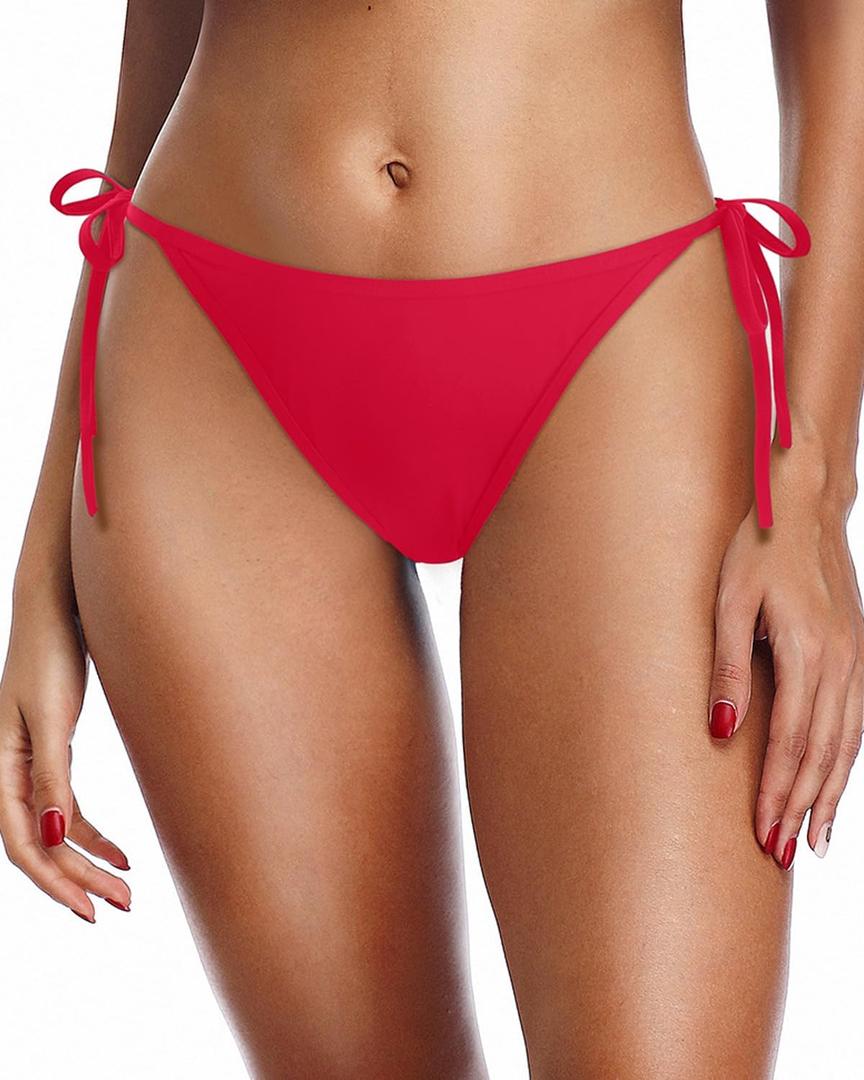 Zmart Women Tie Side Bikini Bottoms String Cheeky Bathing Suit Bottom Low Waist Ruched Scrunch Swimsuit Bottom (Small, Red)
