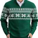COOFANDY Mens Quarter Zip Pullover Slim Fit Lightweight Knit Pullover Sweaters Casual Polo Sweater (Small, Christmas Green & White)