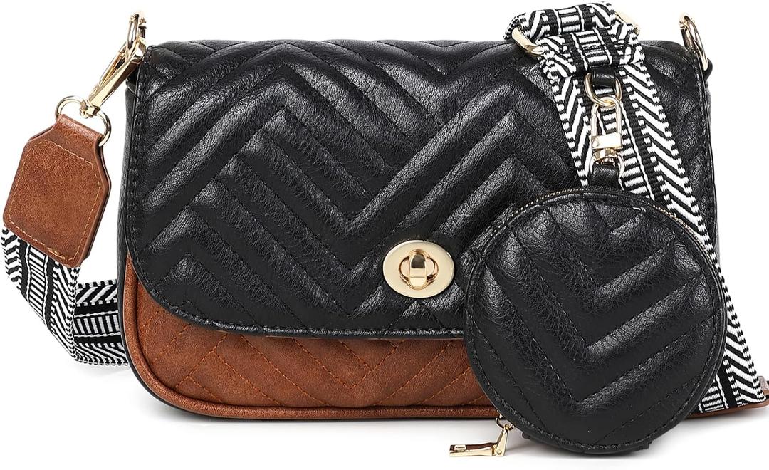 JEEHAN Quilted Crossbody Bags for women Designer Shoulder Handbags Small Purse (Black)