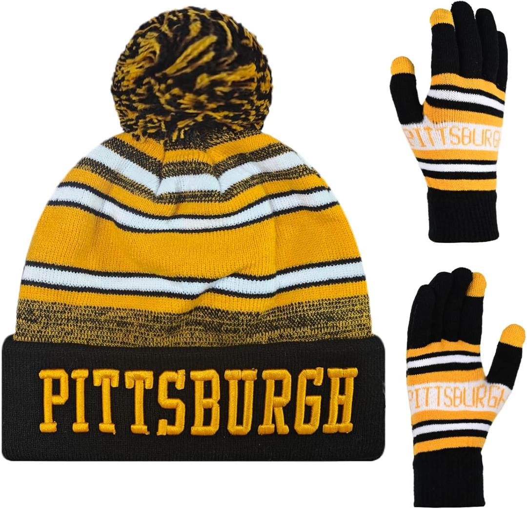 Vintage Classic Skull Cap 3D Embroidery Beanie Cuffed Winter Hat Knit Comes with Warm Gloves Gifts for Men Women Fans