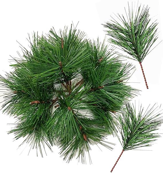 16 PCS Artificial Green Pine Needles Branches Fake Small Pine Twigs Stems Evergreen Picks Holiday Tree Decorations 