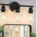 3-Light Bathroom Light Fixtures, 17.23" Black Modern Vanity Lights with Clear Glass Shade, Bathroom Wall Lamp for Mirror Kitchen Living Room Hallway Cabinet Porch