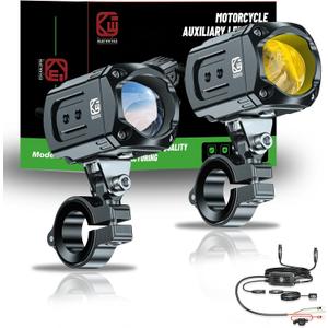 Kewig Motorcycle Auxiliary LED Light Kit Driving Spotlights White/Amber Fog Light with Mount Brackets Wire Harness Waterproof 60W Offroad Work Lights Compatible with Motorcycle J-eep Car Truck