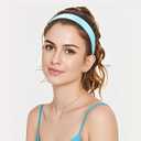 6 x WantGor Satin Headbands for Women, 1.2 Inch Wide Solid Hair Bands Plain Hairband Holiday Head Band Hair Accessories for Crafts DIY (Blue)