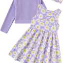 Move Dance Toddler Girls Dresses and Cardigan Sets 2 Piece Fall Picture Day Outfits 2-6T (Purple)