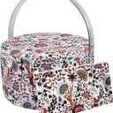 SINGER Premium Round Large Sewing Basket with Matching Zipper Pouch | 30% More Storage Volume (Floral Paisley Print)