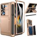 Viaotaily for Galaxy Z Fold 4 Case with Card Holder & S Pen Holder & Hinge Protection, Built-in Screen Protector & Slide Camera Lens Cover, Durable Case for Galaxy Z Fold 4 2022 (Rose Gold)