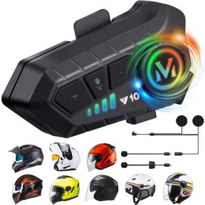 FEYA Motorcycle Helmet Speakers High Battery Life Helmet Headphone IPX6 Automatic Answer/Call Music Control/Intelligent Noise/Wake up Siri, 2 Different Types of Mic - Compatible with All Helmets