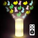 Baquler Easter Bunny Decor Flameless Candles Projector Lights Easter LED Candle Battery Operated Bunny Night Light with Remote Timer Gift Basket Party for Spring Farmhouse Table Home Decor