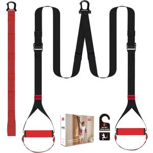 Suspension Straps Trainer for Home Gym with Integrated Door Anchor for 1-Second Setup, All in One Bodyweight Resistance Bands for Indoor & Outdoor Fitness Training System