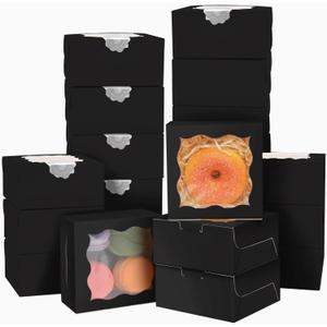 Bakepacker Black Bakery Boxes with Window 4x4x2.5 inches Small Size Pastry Boxes Mini Cookie Boxes for Bakerys Thick & Sturdy 100 Packs