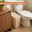 Coeusy Wicker Trash Can with Lid and Liner,Boho Decotative Small Bathroom Trash Cans,Waterproof Slim Waste Basket for Bedroom,Home Office,3 Gallon Cream White