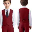 Boys Formal Suit Vest Double Breasted Solid Wedding Vest for Boys (2, Light Burgundy)