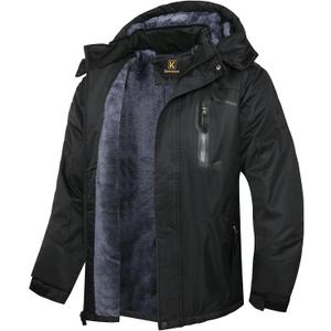 Keevoom Mens Winter Jackets Ski Snow Coats Warm Waterproof Hooded Raincoats Snowboarding Windproof Lined Windbreaker (Medium, Black)