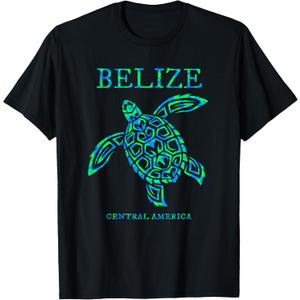 Belize Sea Turtle Retro Boys Girls Womens Vacation Souvenir T-Shirt (Black, XL)