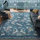 Moynesa Vintage Blue Area Rugs 8x10, Washable Boho Animal Rug for Living Room, Bedroom, Dining Room, Large Low Pile Soft Non Slip Retro Indoor Floor Carpet (8x10 Blue)