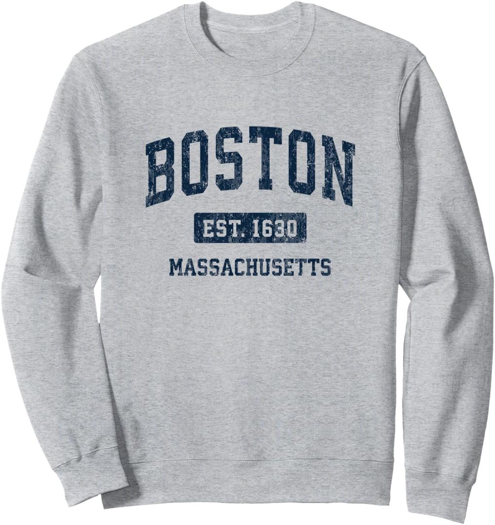 Boston Massachusetts MA Vintage Athletic Sports Design Sweatshirt (Gray, M)