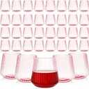 100 Pcs Suclain14oz Ribbed Plastic Wine Glasses Disposable, Pink