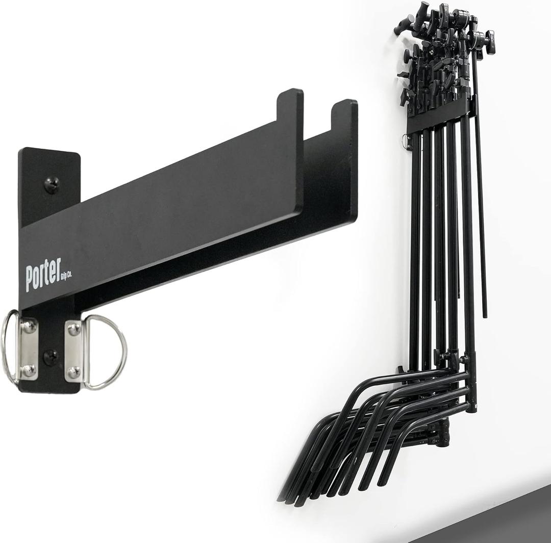 C Stand Wall Mount Bracket - Rack Wall Storage - Light Stand Bracket - Holds 5 C Stands - Heavy Duty Steel Production Hanger - Studio Organizer