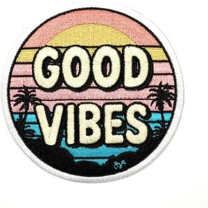3.5" Good Summer Vibes Iron On Patch - Embroidered Summer Palm Trees Hippie Hawaii Chill Applique Appliques Iron On Sew On Patches for Holes, Clothing, Jeans, Hat, Backpacks, Clothes