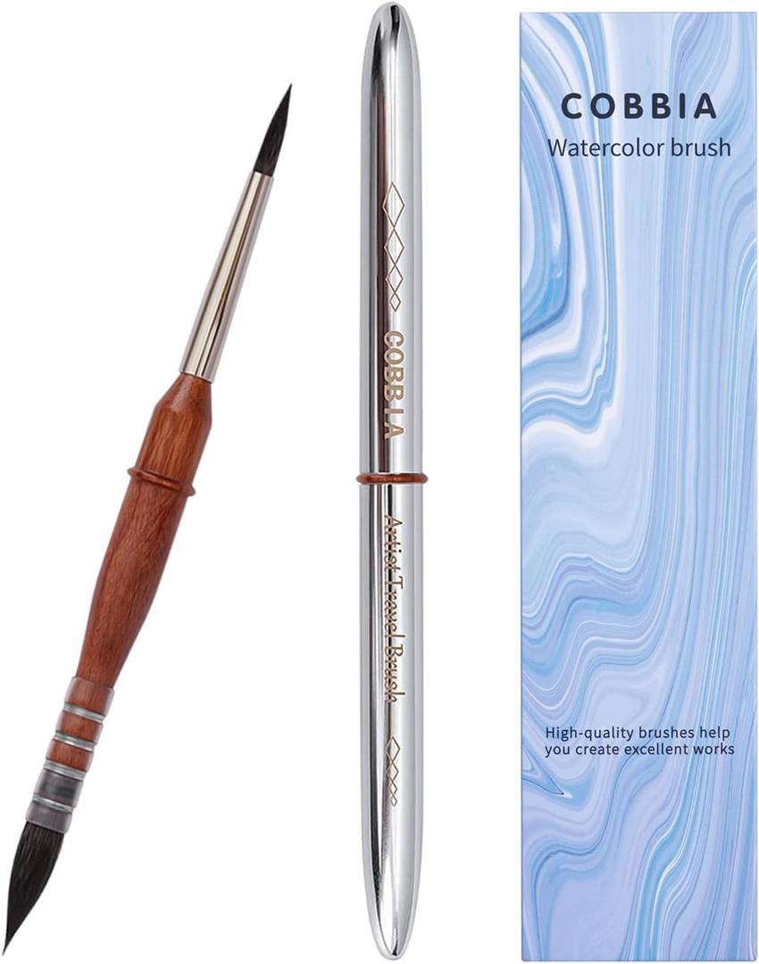 Professional Travel Watercolor Brush Set - Squirrel Hair Mop Paintbrushes for Artists, Portable Art Supplies for Water Color Painting (Silver)