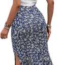 Milumia Women's Maternity Outfits 2 Piece Eyelet Ruched Tank Top and Floral Double Slit Midi Skirt Sets, XL