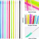 50PCS Reusable Straws with Cleaner Brush, 12.2" Long Colorful Clear Hard Plastic Swirl Drinking Straws for Stanley, YETI, Starbucks, Owala 30 oz 40 oz Tumblers, Jars, Cups