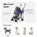 Lightweight 10 lbs Foldable Pet Stroller for Small Dogs & Cats, Easy-Fold Compact, with Adjustable Sun Canopy, Cup Holder, Breathable Mesh, Pad & Storage Bag, Holds 33 lbs, Blue Gray