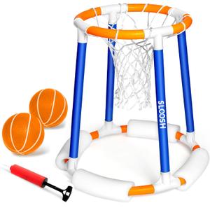Sloosh Pool Basketball Hoop Toys, Floating Basketball Pool Game, Swimming Floats Toys with Balls Pump, Summer Outdoor Water Play Toy for Kids and Adults (Blue Orange)
