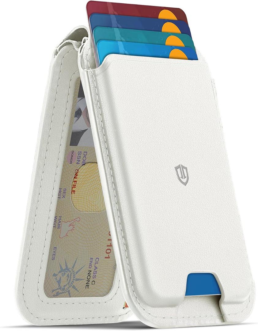 SHIELDON Genuine Leather Strong Magnetic Wallet for MagSafe Mem Women, Phone Wallet Stand, 6 Card Holders, Angle Adjustment, RFID Blocking, Compatible with iPhone 17/16/15/14/13/12 Series - White