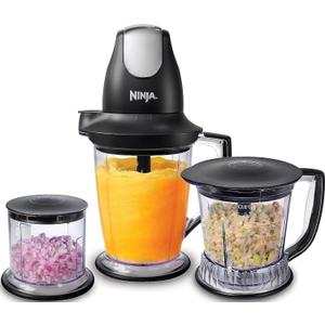 Ninja QB1004 Blender/Food Processor with 450-Watt Base, 48oz Pitcher, 16oz Chopper Bowl, and 40oz Processor Bowl for Shakes, Smoothies, and Meal Prep,Black