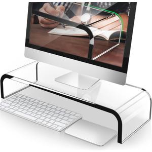 AboveTEK Acrylic Monitor Stand, Premium Large Monitor Riser 20 inch, Crystal Clear Acrylic Computer Stand Laptop Desk Stand for Home Office Printer TV Screen Keyboard Storage