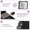 EASYINBEAUTY Rolling Portable Manicure Table with 3 Storage Drawers & Mirror, Lockable Makeup Train Case with Foldable Nail Desk- Cosmetic Travel Case for Mobile Nail Tech & Beauty Salon (Black), Large, 45.5x39x78 cm