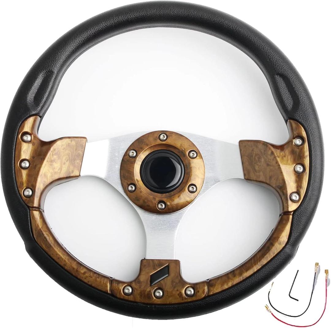 Vintage Wood Grain Golf Cart Steering Wheel for Club Car DS and Club Car Precedent Tempo Yamaha EZGO Steering Wheel with Polyurethane Grip
