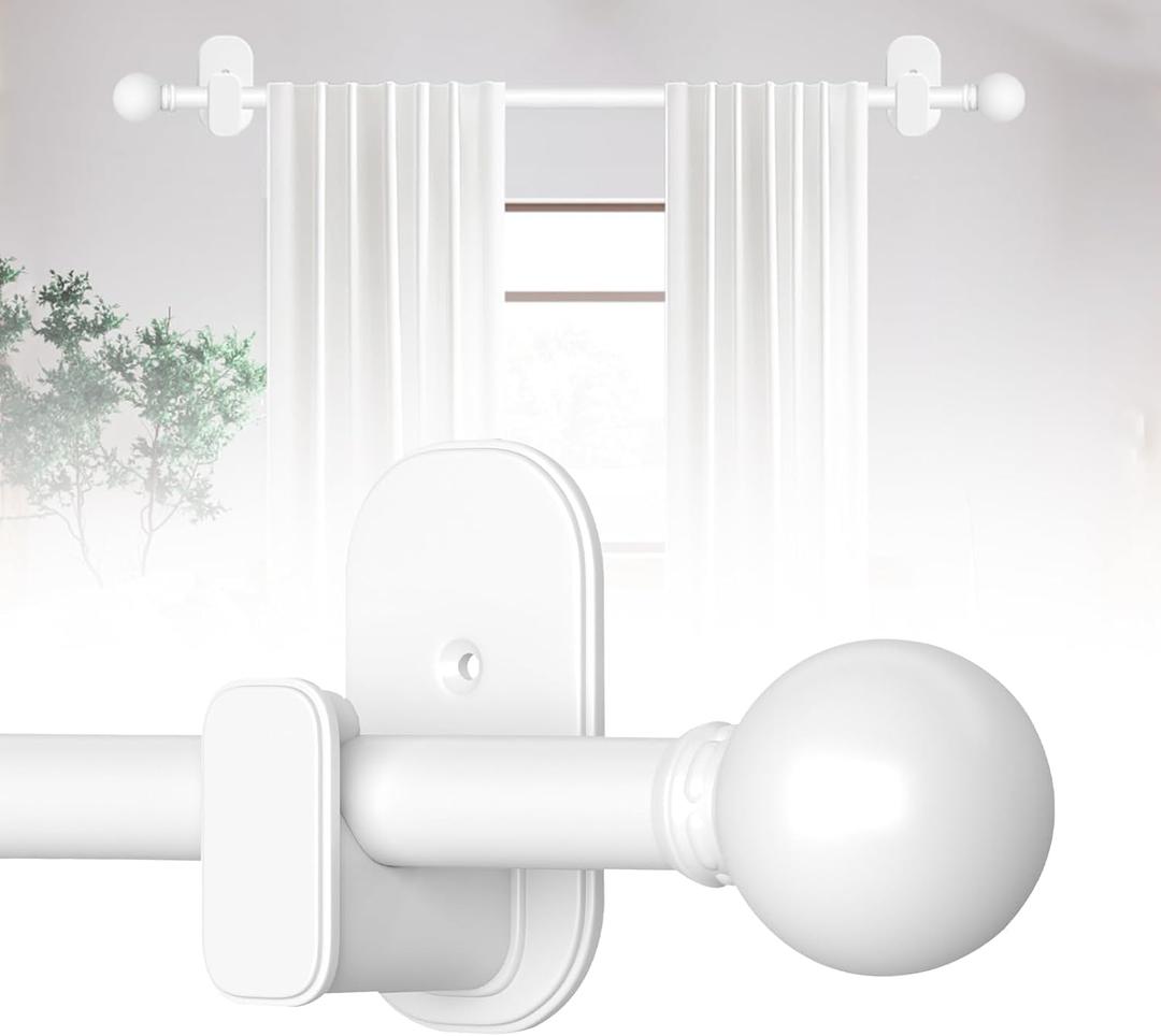 TKZTKZ Curtain Rods No Drilling for Windows 32 to 45 Inch:No Drill Small White Curtain Rod with Adhesive Brackets for Bedroom,5/8" Apartment Renter Friendly Adjustable Drapery Rods Easy Install, hite, 32-45"（Fits windows 26-39"）