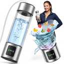 Hydrogen Water Bottle Generator, Up to 6000 PPB SPE-PEM, 460ml Borosilicate Glass, LED Display, USB Rechargeable, Leak-Proof, Portable with Inhalation Tube for Home, Gym & Travel