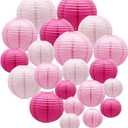 Pink Paper Lanterns Decorative, Hanging Round Paper Lanterns Indoor Outdoor for Valentines Day Decorations Graduation Wedding Birthday Baby Showers Tea Party Decorations, 21pcs