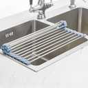 MECHEER Over The Sink Dish Drying Rack, Stainless Steel Roll Up Dish Drying Rack Kitchen Dish Rack Sink Drying Rack, Foldable Dish Drainer, 17.5''x13.7''