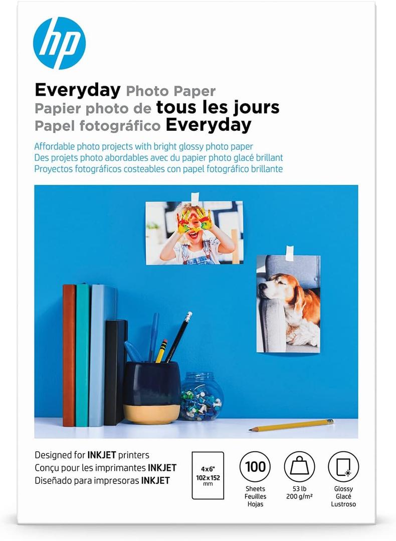 HP Everyday Photo Paper, Glossy, 4x6 in, 100 sheets (CR759A), Pack of 1