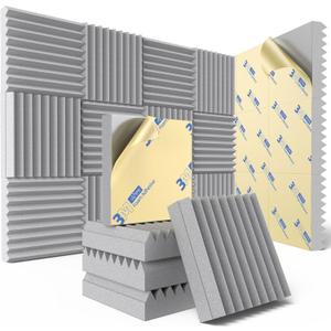 24 Pack Sound Proof Foam Panels for Wall with Self Adhesive, 3" X 12" X 12" High Density Acoustic Panels Sound Absorbing Quick-Recovery, Wedges Soundproof Wall Panels for Gaming & Studio Decor - Gray (3 Inch 24 Pack)