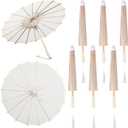 6 Pcs 22.1" Cloth Parasol Umbrella for Wedding Chinese Japanese Handmade Decorative Umbrella for Bridal Party DIY Photo Prop (White)