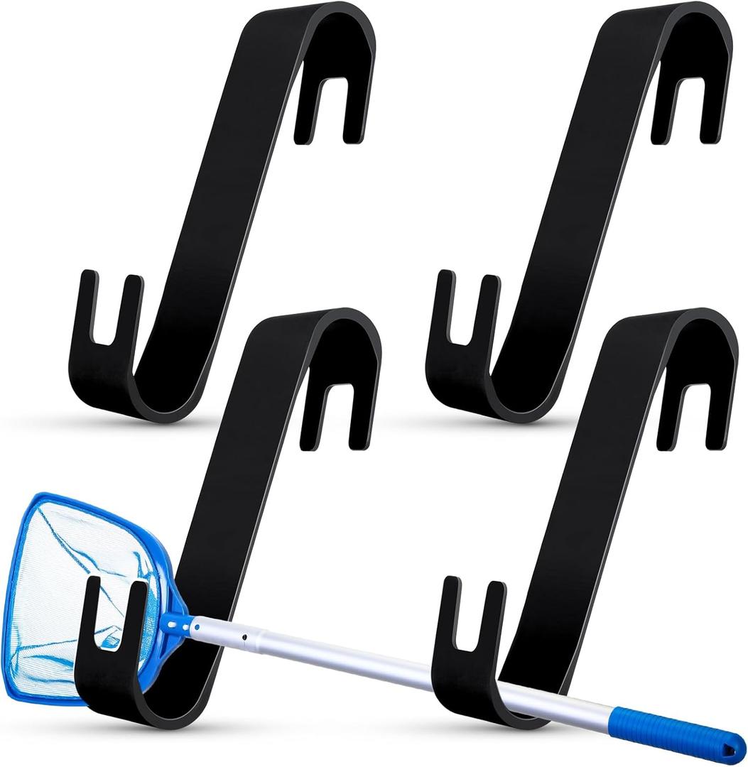 4 PCS Poolside Pool Leaf Skimmer Net Holder Pole Hangers Above Ground Pool Accessories Landing Net Holder for Brush, Skimmer, Hose and Other Equipment(Black)